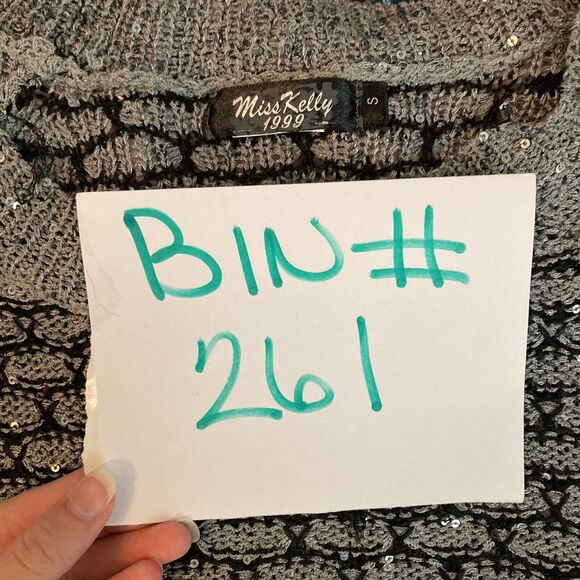 Miss Kelly 1999 Sweater Womens‎ Sz S Gray Black Sequin Sparkle Knit High Low - Picture 8 of 8